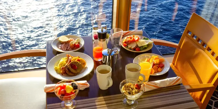 an image of a breakfast on the table in a cruise ship