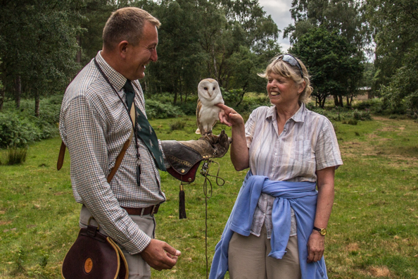 Image of Valery with Simon and Bobby the barn owl
