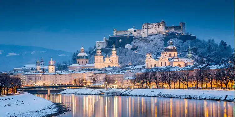 an image of Salzburg old town in winter