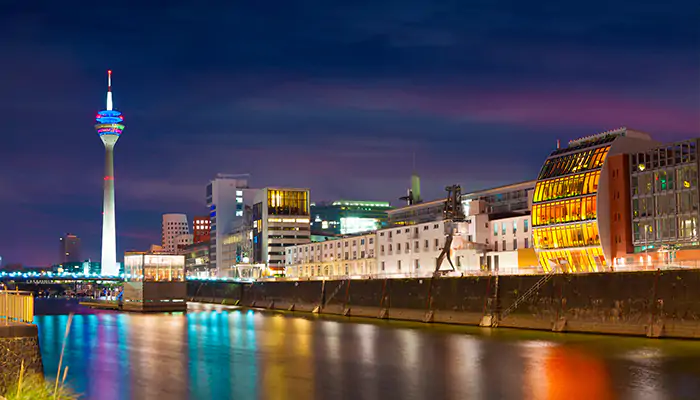 Dusseldorf, Germany from the other side of a canal