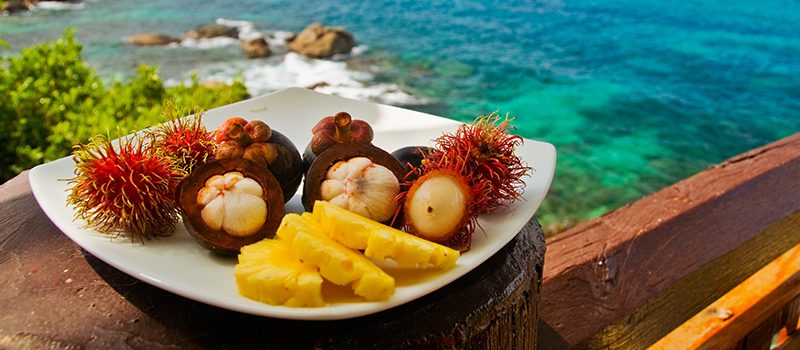 exotic fruits plate in caribbean