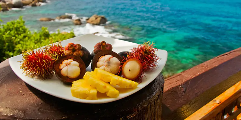 exotic fruits plate in caribbean
