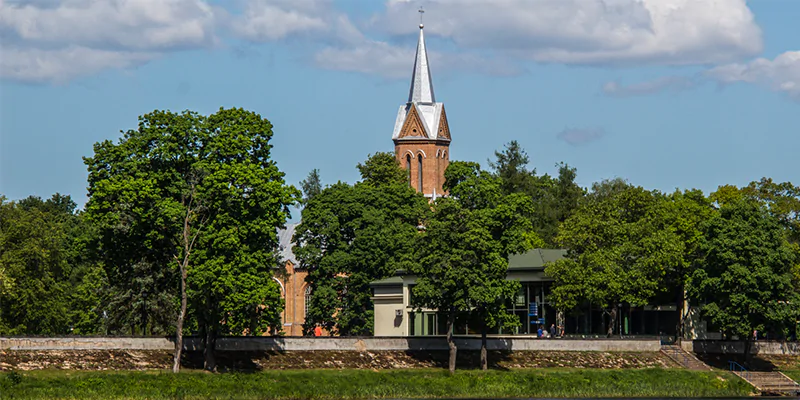 a church from the River Nemunas in Birštonas, Lithuania