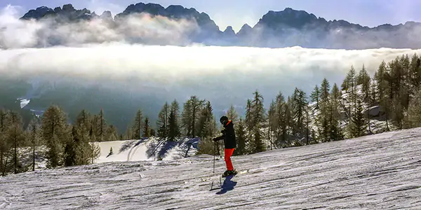 Skiier in Dolomites