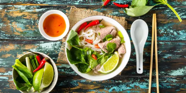 vietnam food with chop sticks