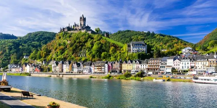 A view of a charming German town from across the Rhine river