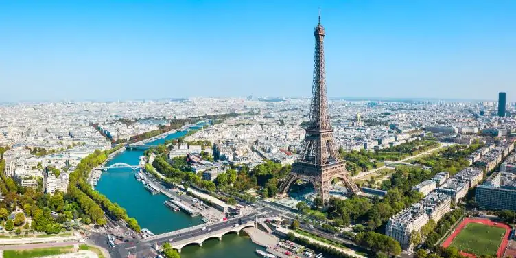 Aerial view of the Eiffel Tower and the Seine river