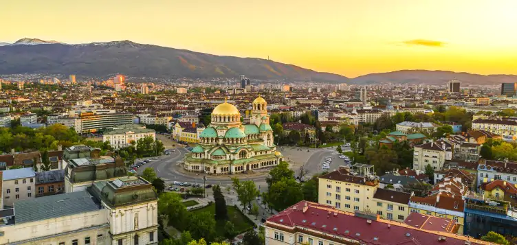 Arial view across the downtown district of Sofia, Bulgaria