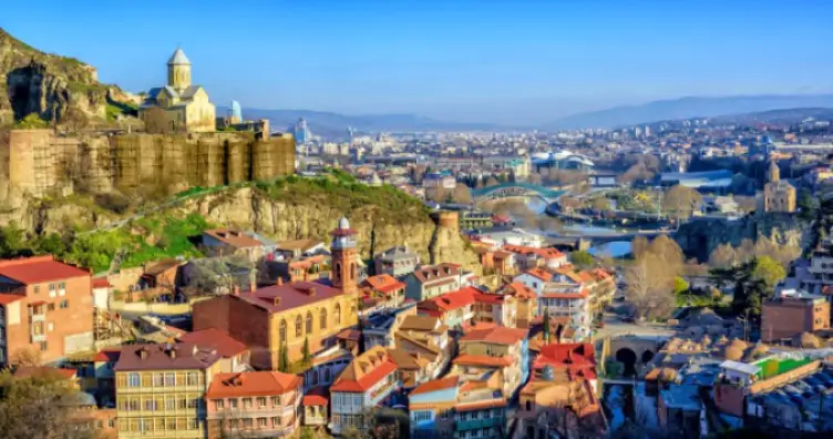 Beautiful panoramic view of Tbilisi at sunset, Georgia country
