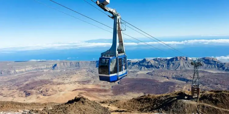 Cable car carries tourists to the top of Mount Teide