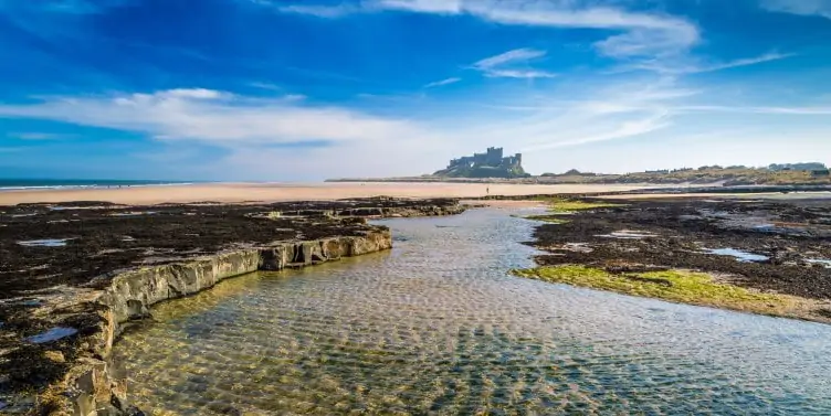 Northumberland coast featuring Bamburgh Castle