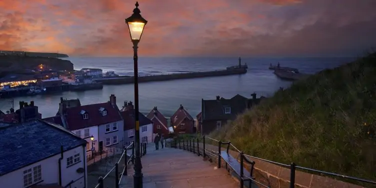 Seaside town of Whitby at dusk