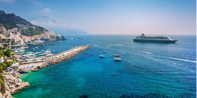 an image of a cruise ship off the Amalfi Coast
