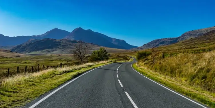 Winding mountain road in Snowdonia National Park