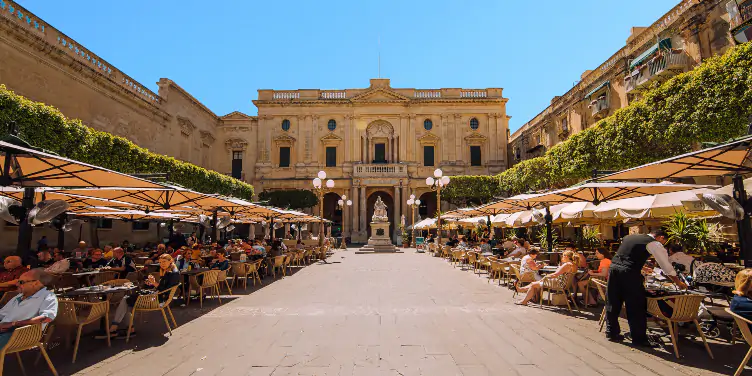 an image of Caffe Cordina and the National Library in Valletta, Malta
