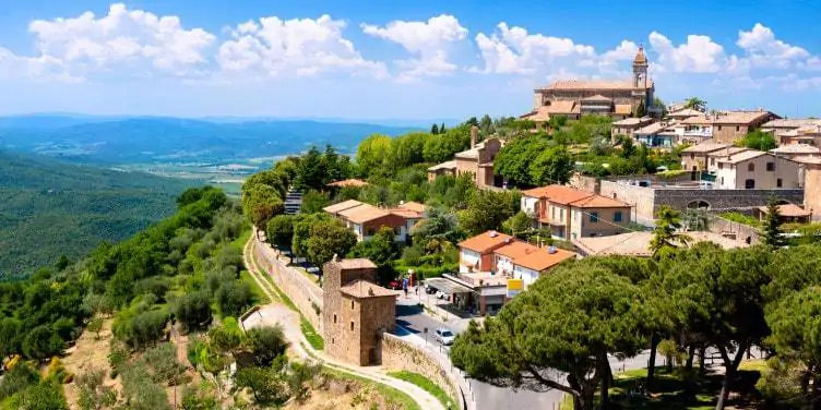 an image of the medieval town of Montalcino, Italy