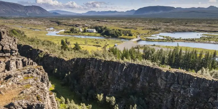 Thingvellir Valley sitting between two tectonic plates