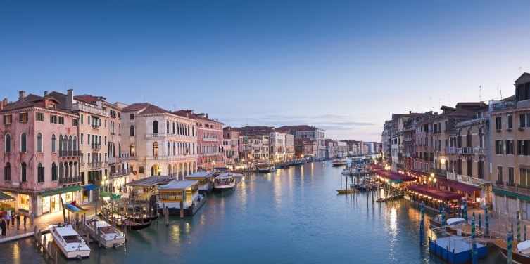 View of the Grand canal in Venice from Rialto Bridge