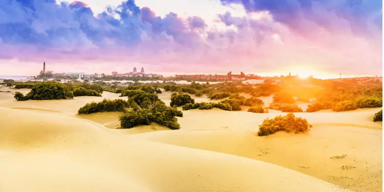 Sunset over Maspalomas Dunes in Gran Canaria