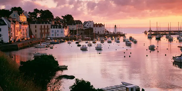 Small harbour Belle-Ile-en-Mer at sunset