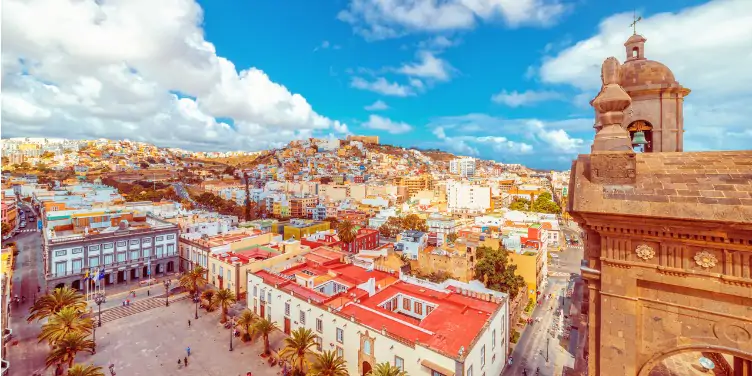 View over the historic old town, town hall, cathedral and town square of Old Las Palmas in Gran Canaria