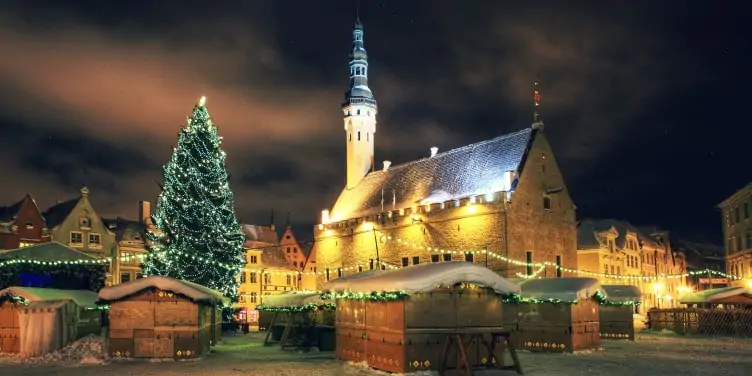 Christmas market at the town hall square in Tallinn, Estonia