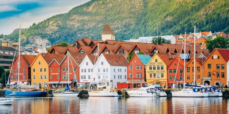 Historical buildings on the seafront of Bergen in Norway