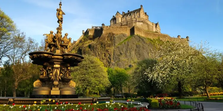 Edinburgh Castle with Princes Street Gardens below