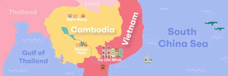 Map of Mekong River through Cambodia and Vietnam