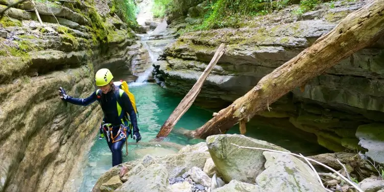 Woman canyoneering in the Pyrenees
