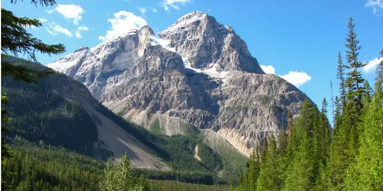 Road leading to huge mountain at Spiral Tunnels Viewpoint, Yoho National Park