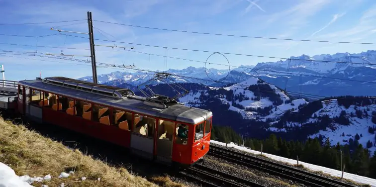An image of the cogwheel railway between Mount Rigi and Vitznau, Switzerland