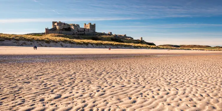 an image of Bamburgh Castle from the beach nearby