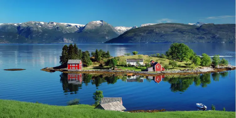an image of a small island on a lake in Hardangerfjord, Norway