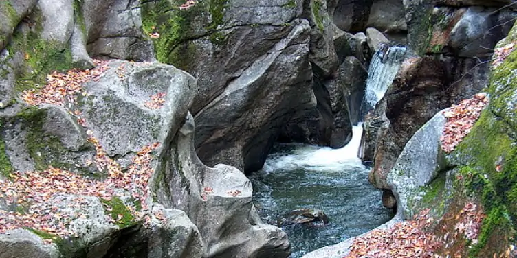 Sculptured Rocks with a small waterfall of the Cockermouth River, New Hampshire