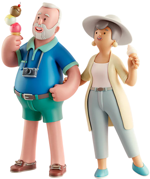 Cartoon characters 'Arthur and Martha' holding hands and holding ice creams