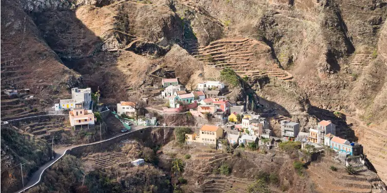 Fountainhas village on a mountainside in Cape Verde