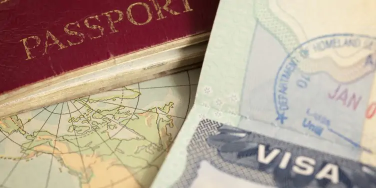 Photo of Passport and visa booklet zoomed in. 