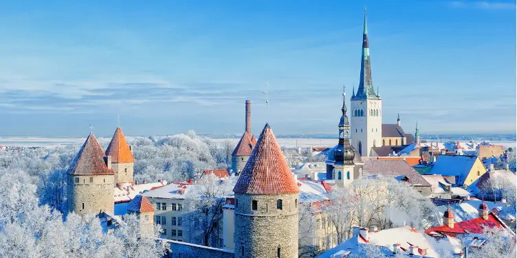 View of Tallinn Old Town, Estonia covered in snow