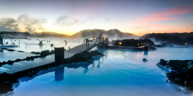 People swimming in the water of the Blue Lagoon, Iceland