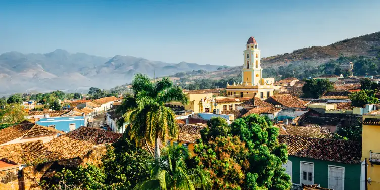 View of the trees and buildings that make up the skyline of Trinidad, Cuba