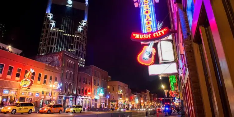 A street view of Music Row Street in Nashville, Tennessee