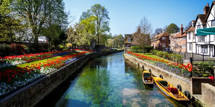 View over a picturesque canal in Canterbury