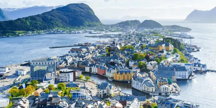 View across the nordic city Alesund