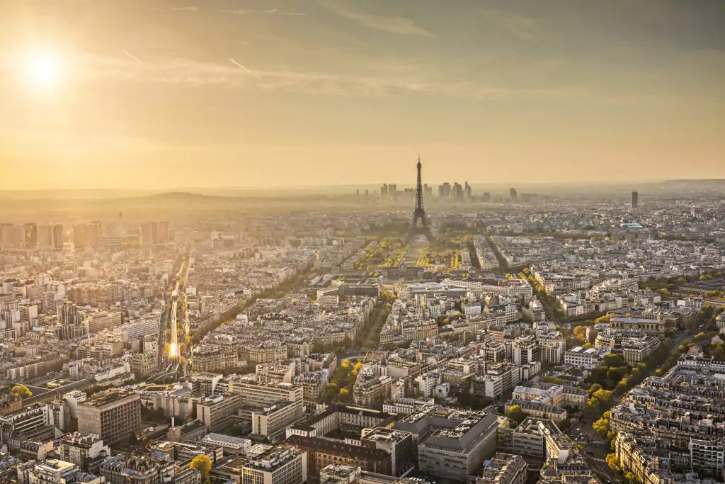 Panorama view of Paris at sunset.