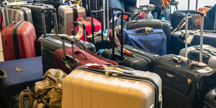 Abandoned suitcases and bags at an airport as an effect of the staff strikes.