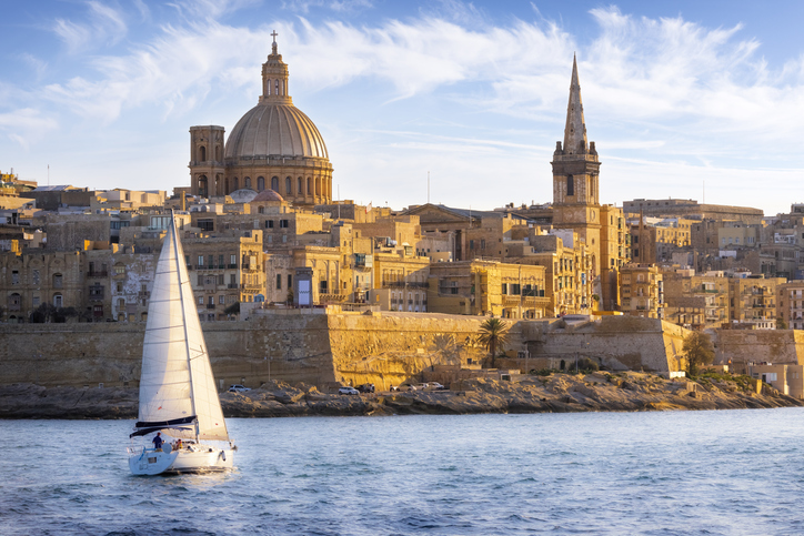 Holidays in Malta - Marsamxett Harbour and Valletta with Cathedral of Saint Paul