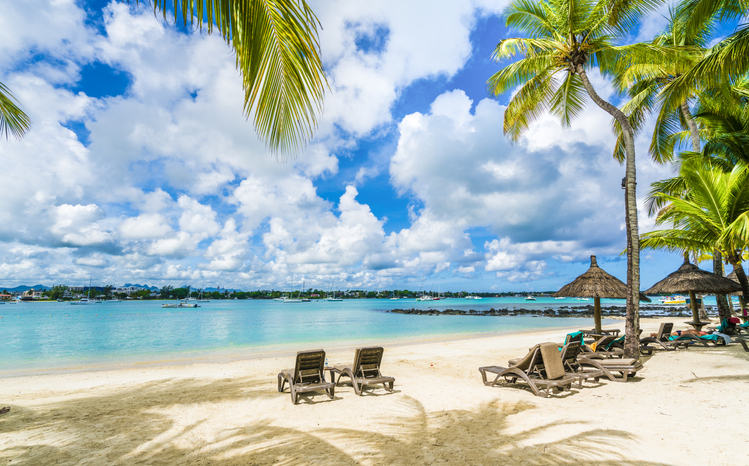Public beach at Grand baie on Mauritius island, Africa